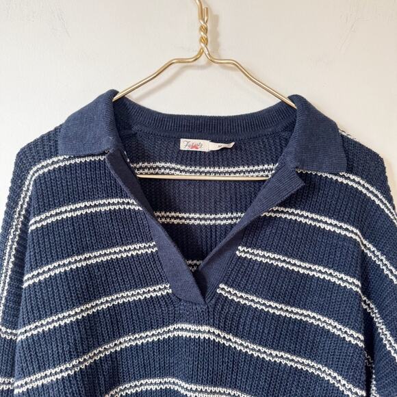 Faherty Miramar Linen Polo Sweater Navy Mystic and Cream Striped M - Picture 6 of 10